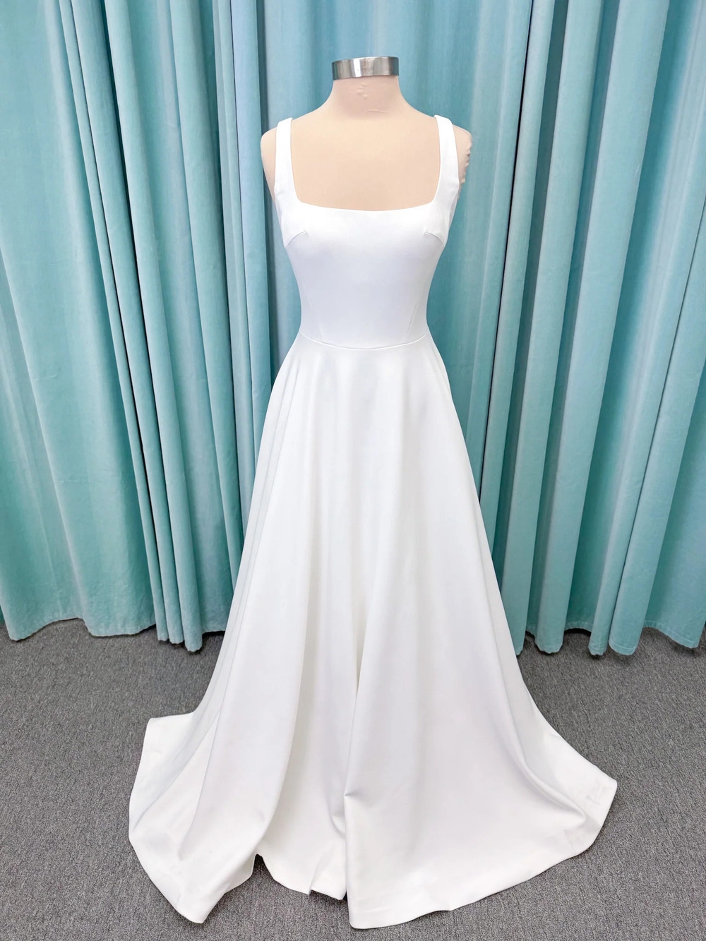 Fern Square-Neck Crepe A-Line Ivory Wedding Dress Sz 14 Ivory